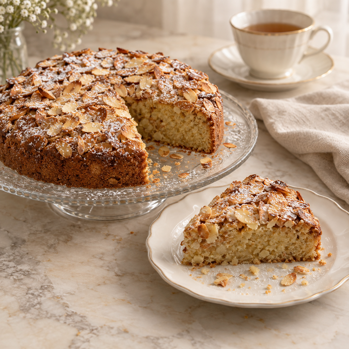 Almond Croissant Cake — serving shot