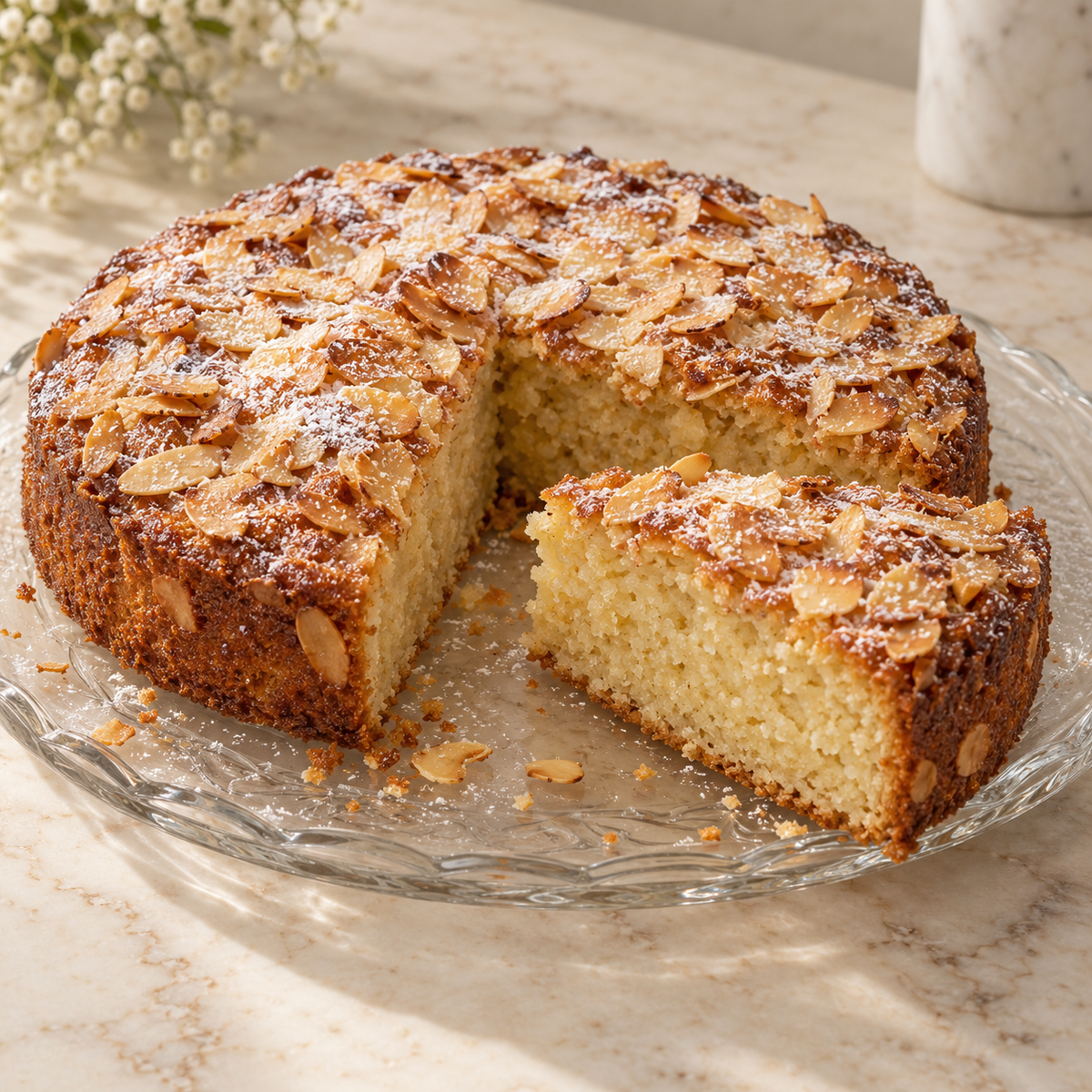 Almond Croissant Cake — sliced cake