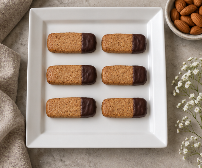 Overhead view of six Almond Shortbread biscuits