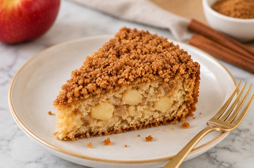 Plated slice of The Tea Room Apple Streusel Cake