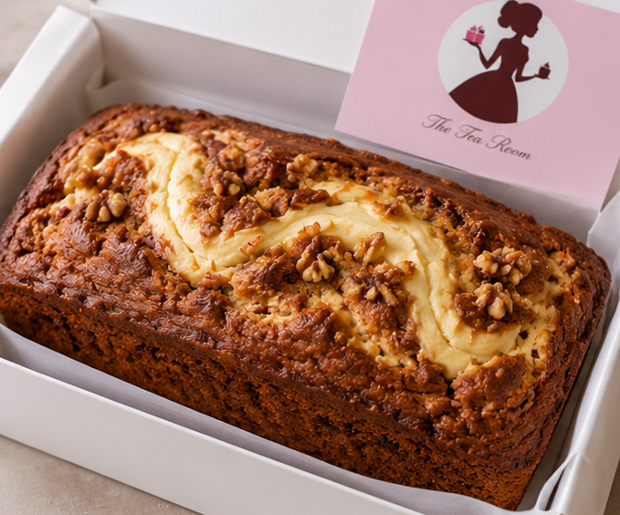 The Tea Room Carrot Cheesecake Loaf boxed whole loaf