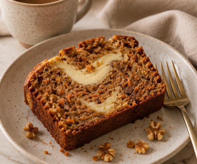 Carrot Cheesecake Loaf plated slice