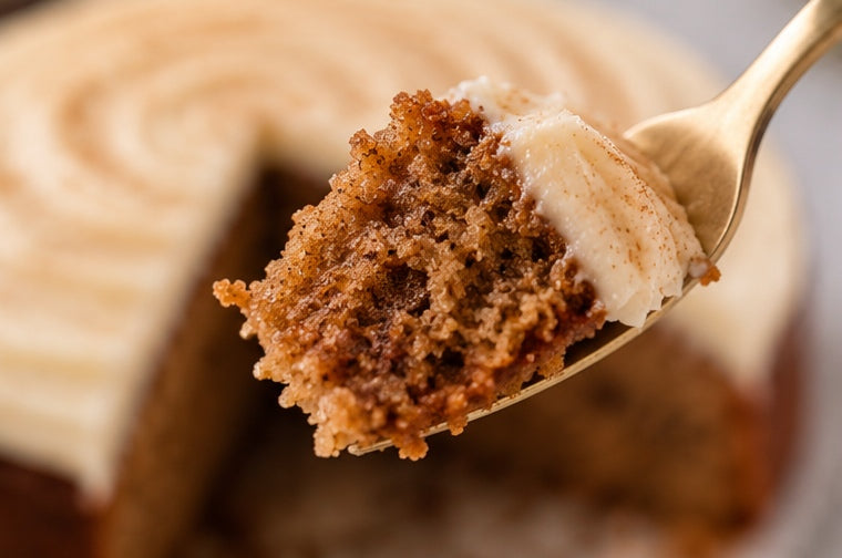 Close-up bite of The Tea Room Cinnamon Swirl Cake