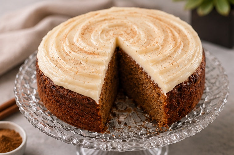 The Tea Room Cinnamon Swirl Cake whole cake with cream cheese frosting