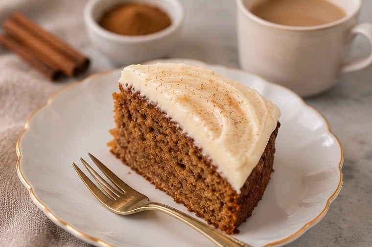 Plated slice of The Tea Room Cinnamon Swirl Cake