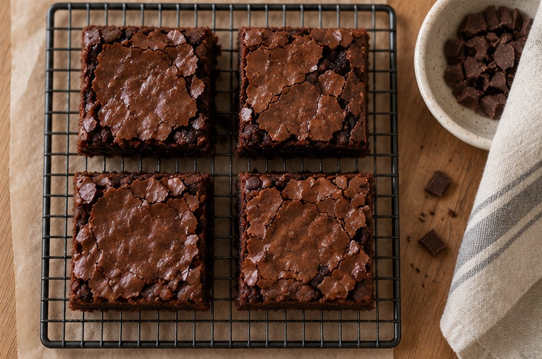 Overhead view of The Tea Room Gooey Fudge Brownies