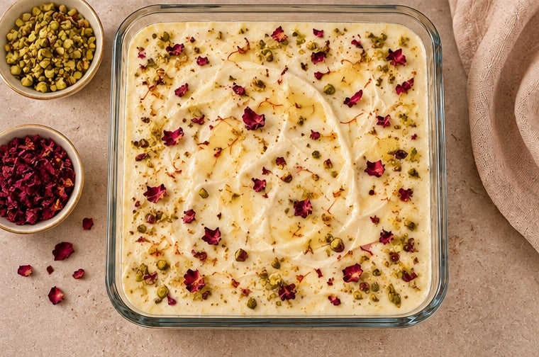 Overhead view of The Tea Room Ras Malai Milk Cake