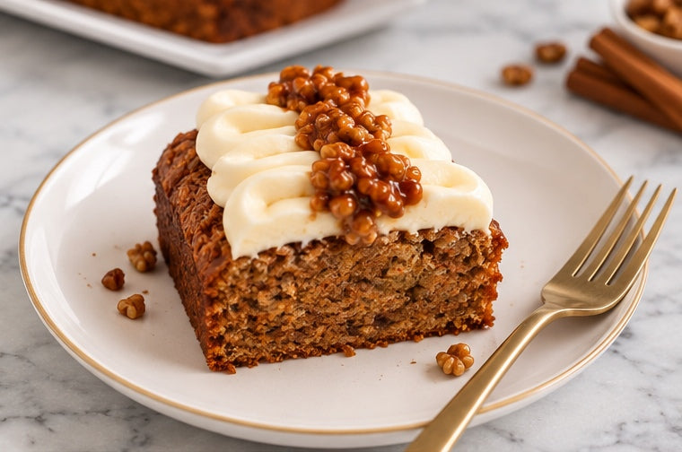 The Tea Room Spiced Carrot & Cream Cake plated slice