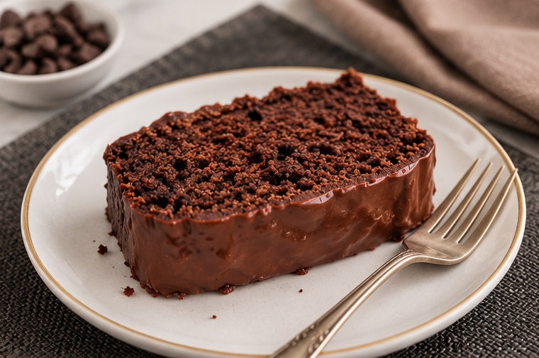 The Tea Room Triple Chocolate Loaf plated slice